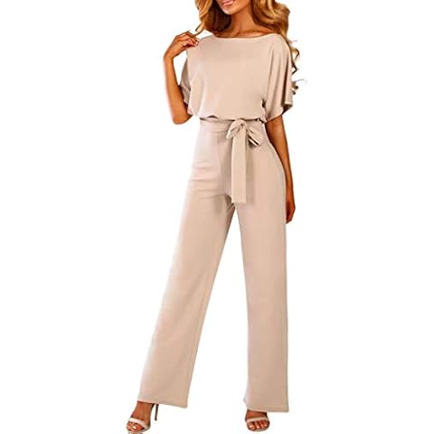 Lulupi Women's Vintage V Neck Harems Jumpsuit Short Sleeve Overalls Long Playsuit Trousers Pants Rompers Dungarees Summer Party Holiday Home Leisure Cover