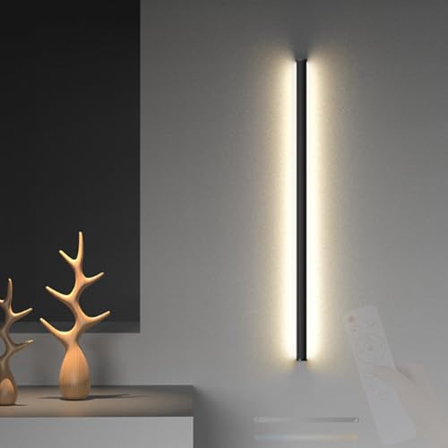 Lámpara de pared LED lineal de 100cm negra con mando regulable moderna para dormitorio