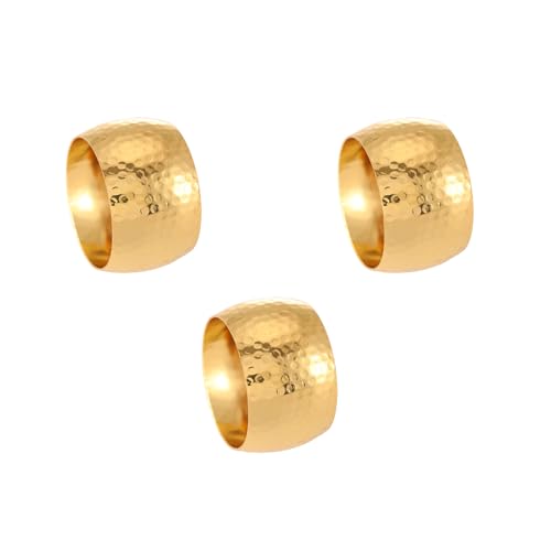 3Pcs Gold Napkin Rings Elegant Hammered Golden Ring Holders Bulk for Dining Table Metal Napkins Holder for Events Dinner Parties Wedding Decor Tableware Accessories