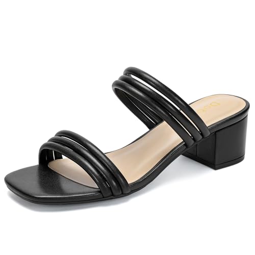 Image of Women's Heeled Sandals Two Strap Square Open Toe Heels 2-Inch Chunky Sandals Dress Shoes Wide Feet Friendly