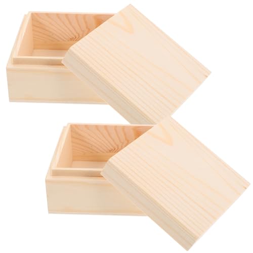 GRADENEVE 2個 松木製小型収納ボックス 蓋付き未完成木箱 用アート収納ケース ジュエリーや小物整理に 卓上飾りや にも対応