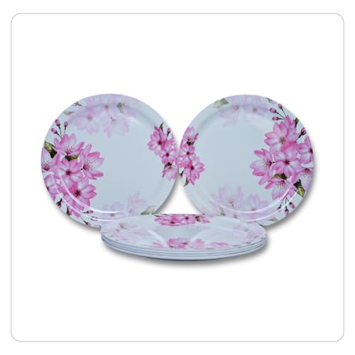 Image of Melamine Quarter Plates | Round Half Plate | Microwave Safe | Break Resistant | Plates for Snacks, Lunch, Dinner | Plates for Home, Office, Restaurant | Set of 6 | 7 Inch's (Light Pink)
