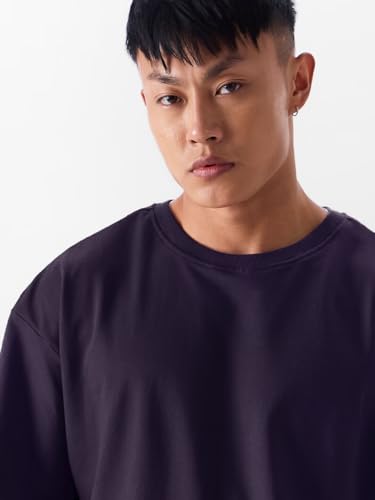 Image of crazymonk Oversized Baggy Fit Drop Shoulder Half Sleeves Round Neck Solid Pure Cotton T-Shirt for Men