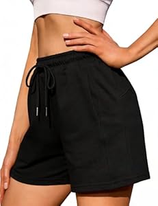 Litherday Shorts Damen Kurze Hose Sporthose Baumwolle Gym Shorts Sommer Elastischer Bund Jogginghose Sweatshorts Traininghose mit Taschen Tägliche Bewegung Schwarz L
