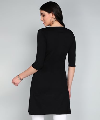 Image of FLEXIMAA Women's Cotton Plain Round Neck 3 /4 Sleeve Long Top