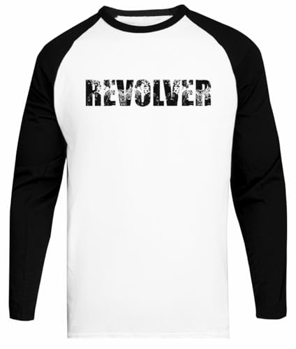 Suzetee Revolver Album T-Shirt De Baseball Blanc T-Shirt Unisexe À Manches Noires - Les Beatles, Paul McCartney, John Lennon, RIngo Starr, George Harrison Suzetee Revolver Album T-Shirt De Baseball Blanc T-Shirt Unisexe À Manches Noires