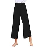 V.&GRIN Girls Wide-Leg Pants, Summer Cropped Flowy Dress Lounge Stretchy Palazzo Pants for Girls 7-16 Years(Black M)
