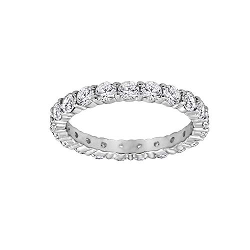 Diamonbliss Rhodium Plated Sterling Silver 2.5 cttw 3.0mm Round Cut Cubic Zirconia Eternity Ring, Size 7