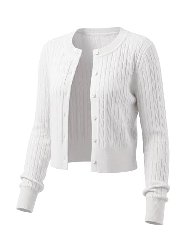 LETDIOSTO Women's Lightweight ,Micro-Cable Cropped Cardigan Sweaters XS-XL