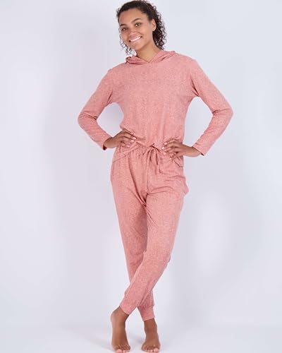 Image of Real Essentials 2 Pack: Women's Soft Long Sleeve Sleep Set - Comfortable Lounge Pull Over Hoodie and Henley Jogger