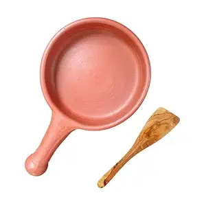 Clay Fry Pan with Handle for Cooking on Gas - Hand Crafted Organic Earthen pan 1 Medium