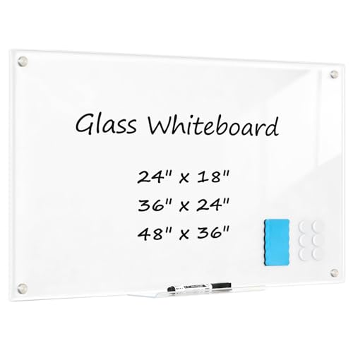 AMUSIGHT Glass Dry Erase Board, Magnetic Tempered Glass Whiteboard 24" x 18" (2'x1.5'), Ultra White