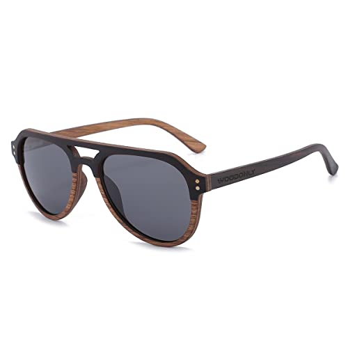 Image of Aviator Wood Polarized Sunglasses - Cool Style Wooden Sun Glasses with Bamboo Case for Men and Women Perfect Gifts