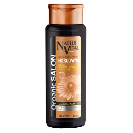 NaturVital - Champú Organic Salon, Sin Sulfatos, Parabenos ni Siliconas, Natural con Keratina y Extractos Bio, para Cabellos Dañados, Rizados o Alisados, 300 ml