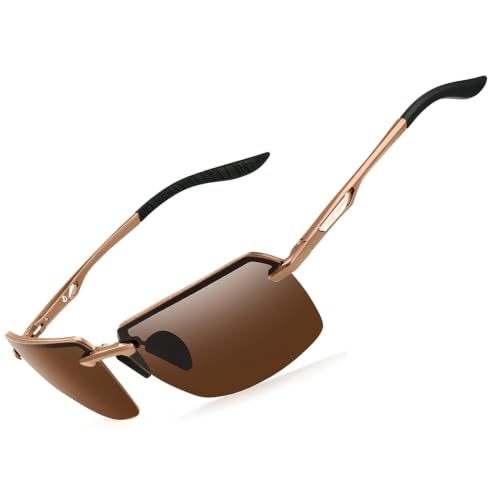 Image of BIRCEN Mens Polarized Sunglasses for Driving: Rimless UV Protection Sun Glasses with Al-Mg Frame for Fishing Traveling Golf