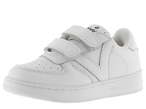 Baskets blanches Victoria Tiempo enfant à scratchs faciles à enfiler effet cuir résistant
