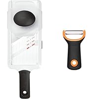 OXO 1119100 Good Grips Hand-Held Mandoline Slicer, White and OXO Prep Julienne Peeler, Stainless Steel, Multi, 0719812687490 One Size