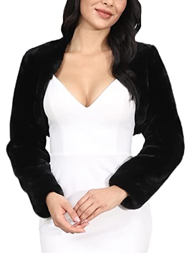 Aukmla Women Faux Fur Bolero Shrug Jackets for Evening Dresses Bride Wedding Fur Shawls Wraps Winter Bridesmaid Cover Up