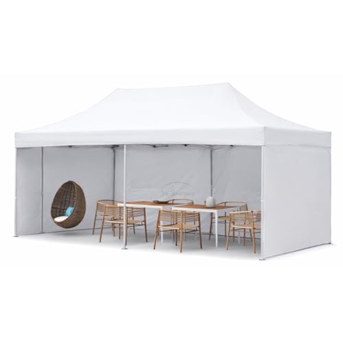 Image of 10 x 20 feet Canopy Tent with 3 Side Cover Water Proof Tent - 2 Minute Easy Installation Gazebo Tent