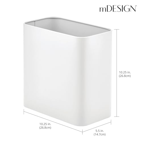 Image of mDesign Metal Wastepaper Bin - Compact Rectangular Bathroom Bin - Rubbish Basket for Home and Office - White (Pack of 3)