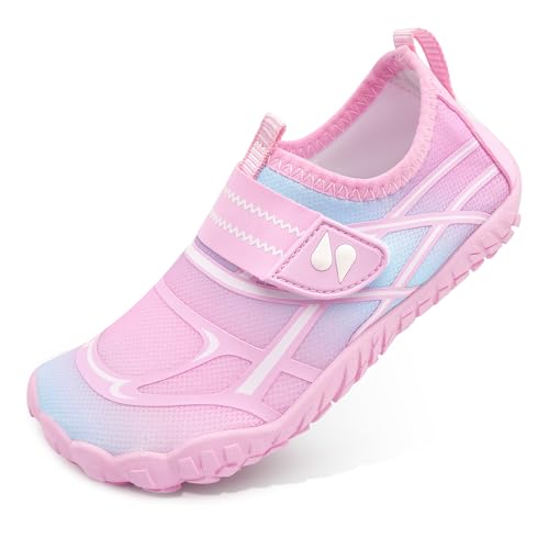 Stelle Kids Water Shoes Wide Toe Box Barefoot Quick Dry Non-Slip Aqua Shoes for Boys Girls Toddler Beach Swim Pool（Pink Ombre，12ML）