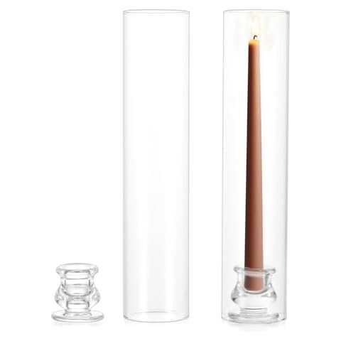 NUPTIO Taper Candle Holders Glass: Set of 2 Clear Hurricane Candlestick Holder - Tapered Candles Stick Stand with 12 inch Tall Windproof Cylinder Cover for Fireplace Dining Room Decor Cover