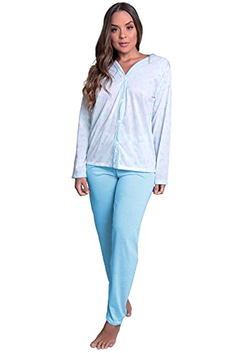 Pijamas Longo Adulto Feminino Blusa Com Botões E Calça
