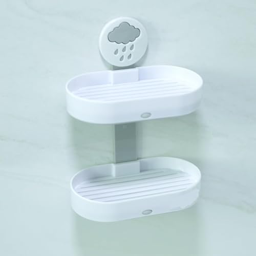 Image of UMAI Soap Holder | 2-Tier Bathroom Soap Tray | SoapHolder for Kitchen Sink | Wash Basin Soap Dish | Hanging Sink Organizer Plate | Self Adheshive Soap Holder | White