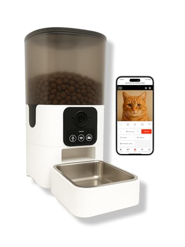 Houzetek Comedero Automático Perros y Gatos, Comedero para Perro Electrónico con WiFi, con Cámara HD de 1080p, Visión Nocturna, Comuníquese con su Perro Mientras Se Alimenta por App Móvil 27 Comedero Automático Gato y Perro | 6L Dispensador Comida con cámara HD y App móvil | Alimentador Mascotas Programación de Raciones | Sensor de Movimiento y Piezas Lavables