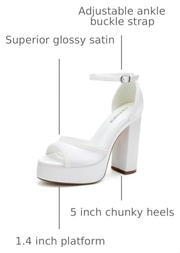 Image of Platform Heels Wedding Shoes for Bride Ankle Strap Bridal Heeled Sandals Wedding Heels