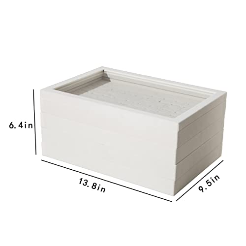 Pengup 5 Pcs/Set Stackable Jewelry Organizer Trays,Rings Necklaces Earrings Bracelets Display Storagetrays Holder With Glass Lid (Beige) #TOP6