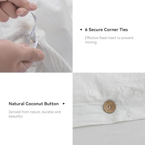 Image of JELLYMONI Cotton Duvet Cover Cal King Size - Bright White Comforter Cover with Button 100% Washed Cotton 3PCS Breathable Soft Solid Bedding Set Duvet Cover 104x98in & 2 Pillowcases (NO Comforter)