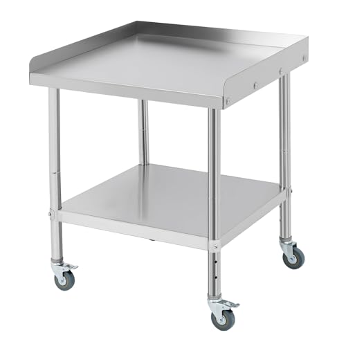 Image of Equipment Grill Stand Table 28x24x30 Inch Stainless Steel NSF Certified 400 Lbs Capacity with Adjustable Legs, 2 inch Edge Baffle, for Hotel, Home, Commercial Restaurant Kitchen