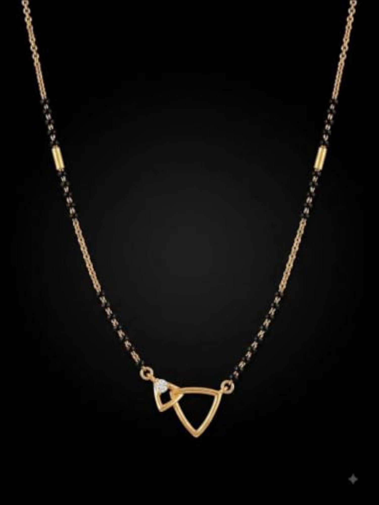 Gold-Toned Mangalsutra with Black Beads & Diamond-Style Pendant