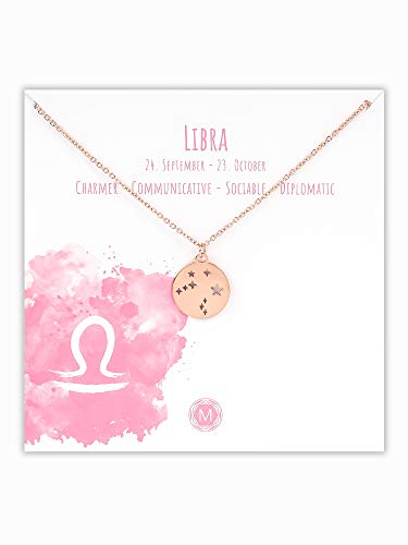 Preisvergleich Produktbild MURANDUM Sternzeichen Halskette / Zodiac Sign Star Constellation Necklace / Damen Kette mit Sternbild Anhänger (Roségold, Waage / Libra)