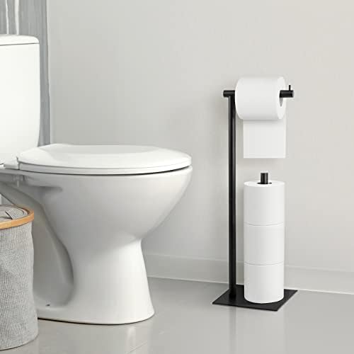 UOMIO Freestanding Toilet Roll Stotage Holder Bathroom Spare Paper Stand Toilet Exquisite Metal Free Standing Paper Rack with Reserve Storage for Bathroom Minimalist Anti-slip Paper Rack for 4 Rolls