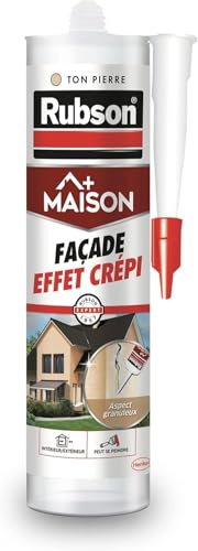 Rubson - Mastic Maison Façade Effet Crépi (cartouche de 280 ml) – Mastic acrylique pour joint, raccordement et rebouchage de fissures sur crépi – Aspect...