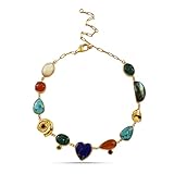 Arvino - Collar de cristal de múltiples piedras de oro para mujer, joyería colorida con piedras preciosas, cadena elegante con colgante de cristal en capas, accesorio de moda bohemio, regalo de
