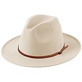 Lanzom Women Lady Retro Wide Brim Floppy Panama Hat Belt Buckle Wool Fedora Hat Fit Size 6 8/7-7 1/4