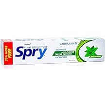 Spry Natural Xylitol Toothpaste 5oz for Adults and Kids - Fluoride Free, Gentle for Sensitive Teeth Whitening and Remineralizing, Breath Freshening, Mouth Moisturizing, Spearmint Pack of 2
