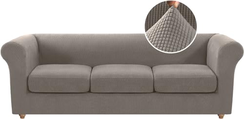 Housse de canapé convient pour canapé 3 places extensible taupe - 2