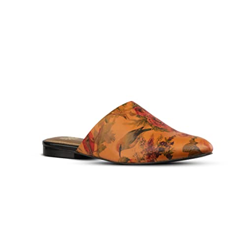 JATAREA Women's Flat Mules | Round Toe Genuine Printed Leather Slip-Ons for Any Summer Outing Shoes