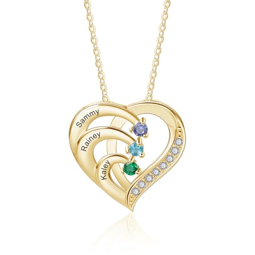 Jeweidea Collier Personnalisé Prénom Argent Sterling 925 pour Femme Collier Cœur avec Pendentif Gravé et Pierre de Naissance Cadeau pour Maman, Mamie,...