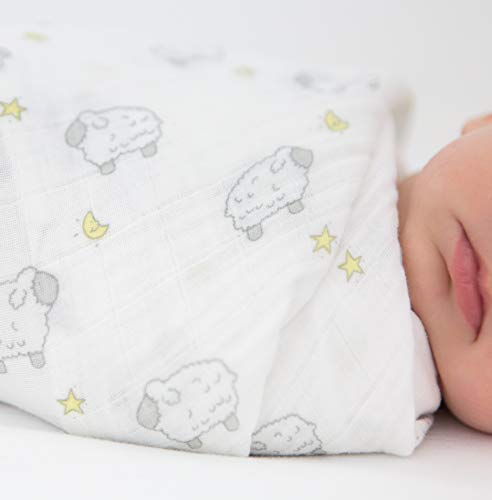 Image of SwaddleDesigns Cotton Muslin Swaddle Blanket, Receiving Blanket for Boys & Girls, Best Shower Gift, 46x46 inches, Little Lambs, Sterling