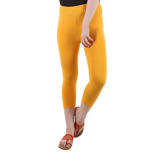 Image of DIAZ Women Cotton Stretchable Capri | Slim /Regular Fit | Breathable Yoga, Gym & Lounge Wear | High-Waist Stretchable 3 /4 Length Leggings with Wide Waistband - Pack of 1