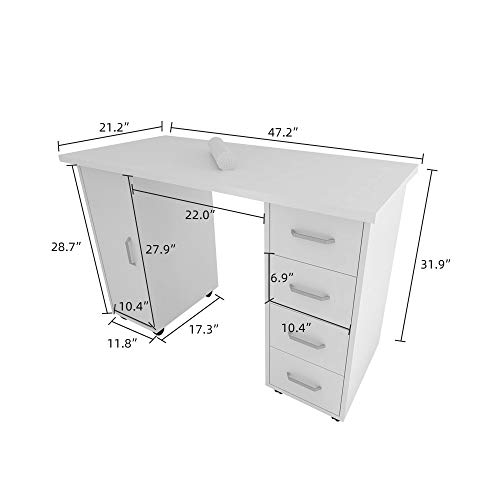 Vasitelan White Manicure Table, Acetone Resistant Beauty Wooden Salon Spa Nail Desk Art Equipment