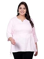 Indietoga Women's Plus Size Cotton Linen Tops (P10001315_Pink_7XL)