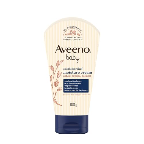 Aveeno Baby Soothing Relief Moisture Cream 100G 24-Hour Protection Dry, Itchy, Sensitive Skin|Clinically Proven|Active Oats|Us Pediatrician Recommended|Hypoallergenic, Fragrance-Free & Paraben-Free