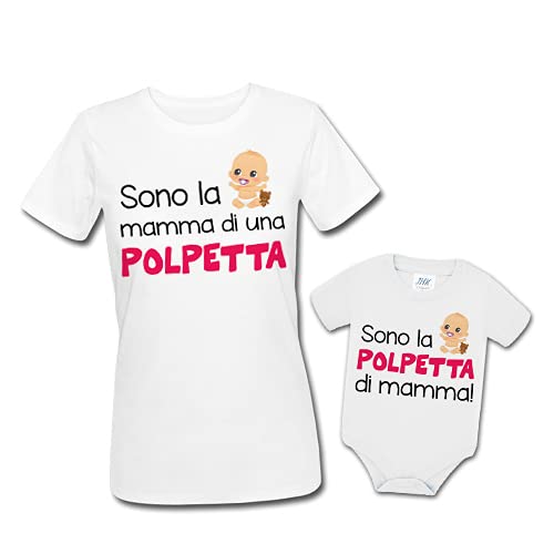 Pacchetto t-shirt donna e body bimba neonata coppia madre figlia Mamma di una polpetta, polpetta di mamma! Festa della mamma!