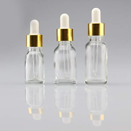 Aland Cosmetic Bottle,Mini 5ml-100ml Transparent Glass Reagent Liquid Pipette Empty Cosmetic Bottle Transparent + Golden + White 30ml